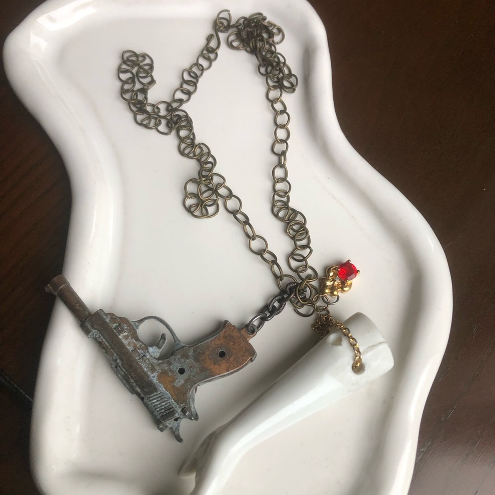 Bronze Gun & White Porcelain Charm Necklace
